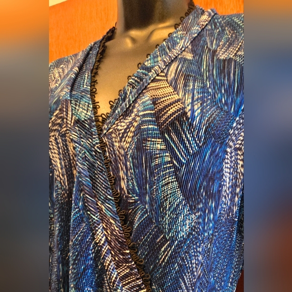 Ninety Elegant Blue Patterned Women's Stretchy Faux Wrap Dress SzM - Picture 6 of 11